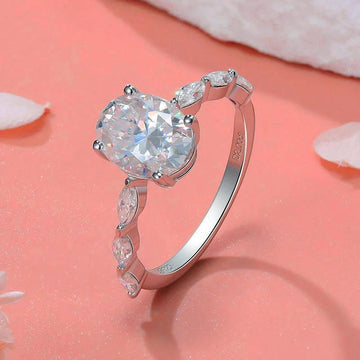 D Colour VVS1 1/2CT Oval Cut Moissanite Diamonds Rings Silver 18K Gold Plated Wedding Engagement Jewellery with GRA